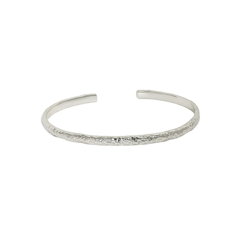 FUAMAY 925 Sterling Silver Simple Irregular Cuff Bracelet Fashion Jewelry Bangle Customized 3.5mm Metal Bangles for Gift