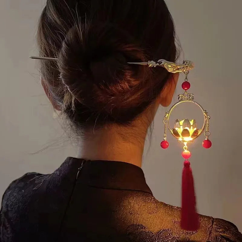 New Chinese Ancient Style Luminous Lantern Tassel Hair Sticks Daily Hairpin Hanfu Accessories Headwear for Women Wholesale