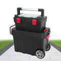 Vertak Stackable and Lined Wheeled Tool Roller Box Plastic Large Rolling Tool Box Set with Aluminum Handle