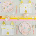 DAMAI Princess Castle Girls Birthday Party Supplies Pink Gold Disposable Party Tableware Dinnerware Paper Cups Napkins Plates