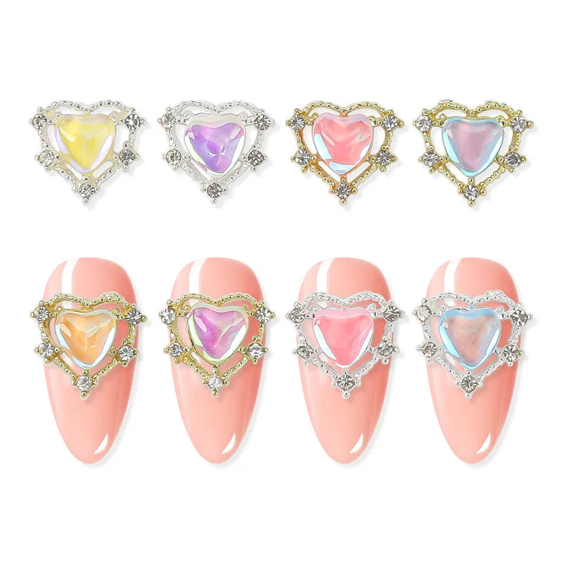 New Valentine Nail Art Rhinestones False Fingernail Heart Shape Manicure Nail Art Decorations