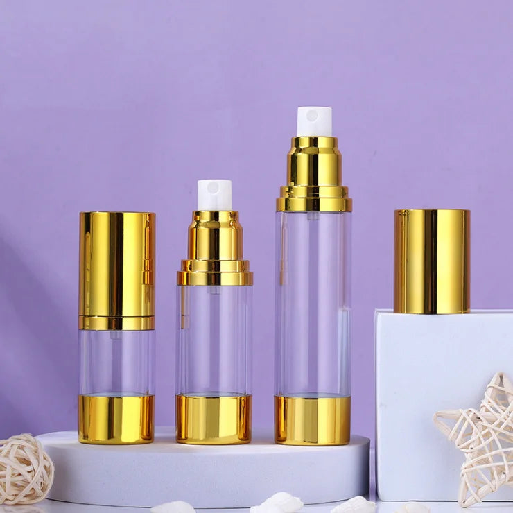 Empty Golden Silver Skincare Packaging 15ml 30ml 50ml 100ml Refillable Hand Soap Plastic Bottles Oil Serum Airless Bottle