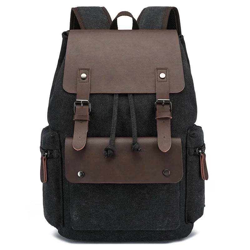 Men's Leisure Fashion Canvas Travel Laptop Backpack Outdoor Day Pack for Students 14 Inches Cover Closure
