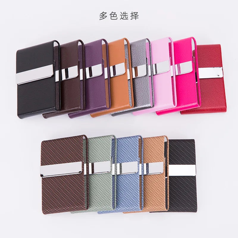 Customize Aluminum Metal Name Card Case Box Pu Leather Business Card Holder Case for Men Women File Cabinets