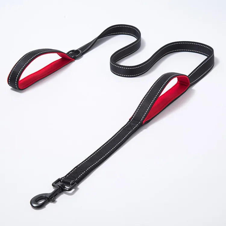 Heavy Duty 6ft Long Double-Sided Solid Color Reflective Big Dog Leash with 2 Padded Handles