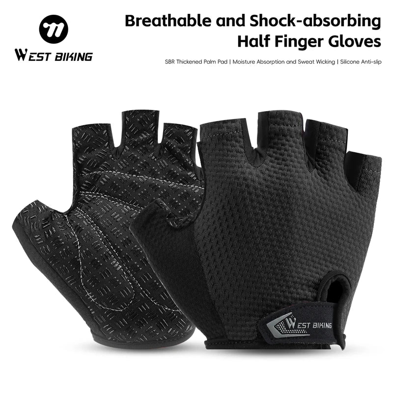 WEST BIKING Autumn Spring MTB Bike Gloves Black Half Finger Bicycle Gloves Unisex Breathable Shockproof Cycling Gloves