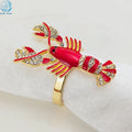 Crystal Lobster Gold Plated Napkin Rings Crayfish Napkin Buckle Table Setting Decor for Coastal Theme Wedding Parties