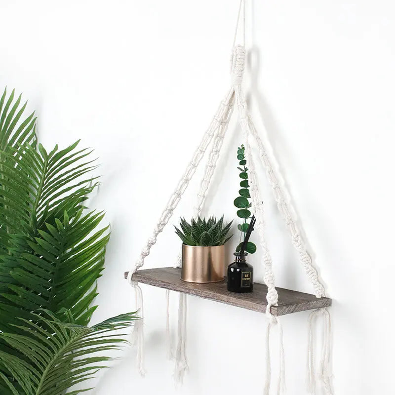 Nordic Style Wooden Wall Hanging Shelf Bohemian Design Kitchen Storage Organizing Corner Unit