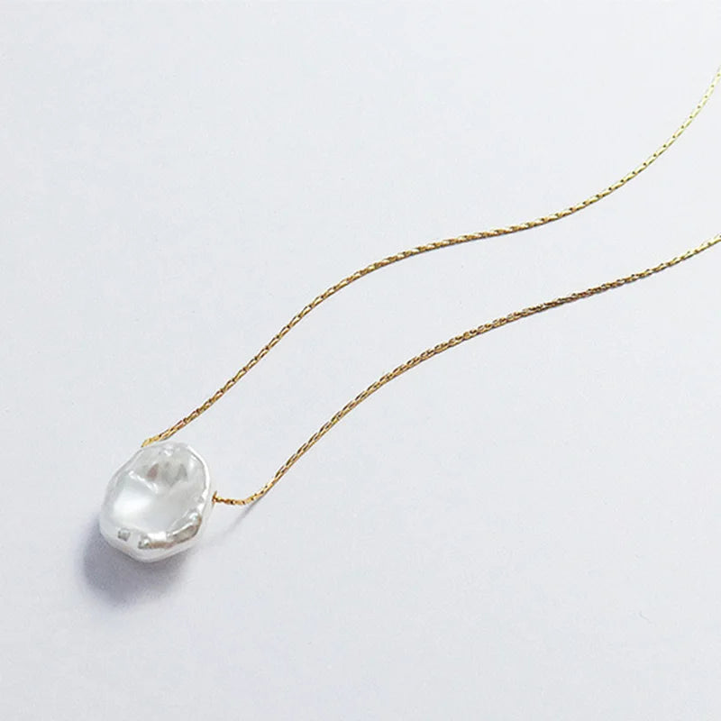 Women Popular Charming Stainless Steel Jewelry Design Irregular Baroque Pearl Layer Necklace