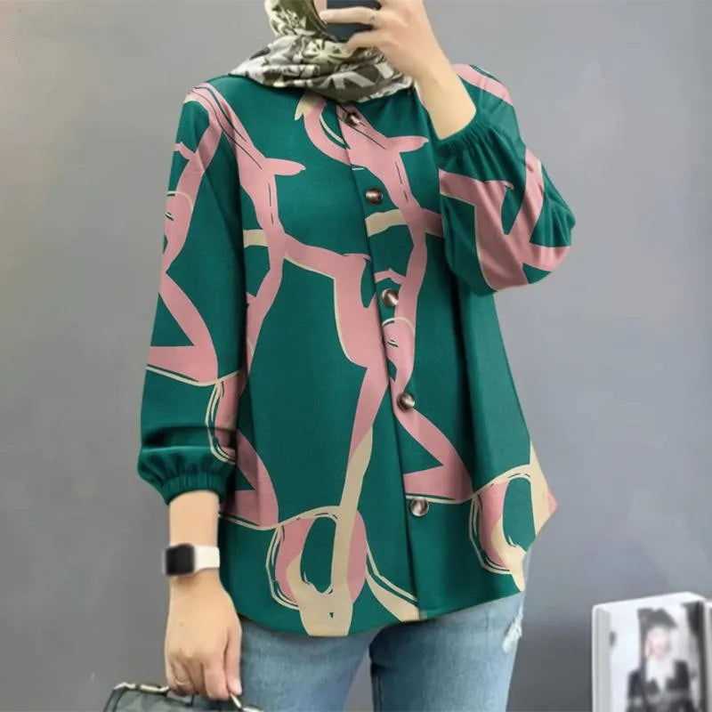 Boutique Wholesale 2025 Autumn New Fashion Long Sleeved Printed Retro Casual Button Women's Shirts