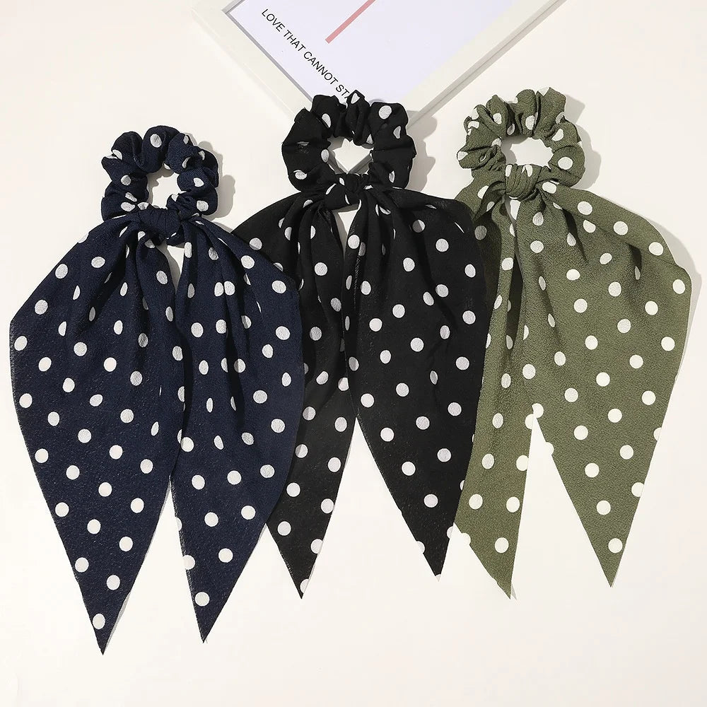 MIO Multi Style Bowknot Hair Scrunchies Wave Dot Ladies Flower Pattern Girls Basic Hair Bands