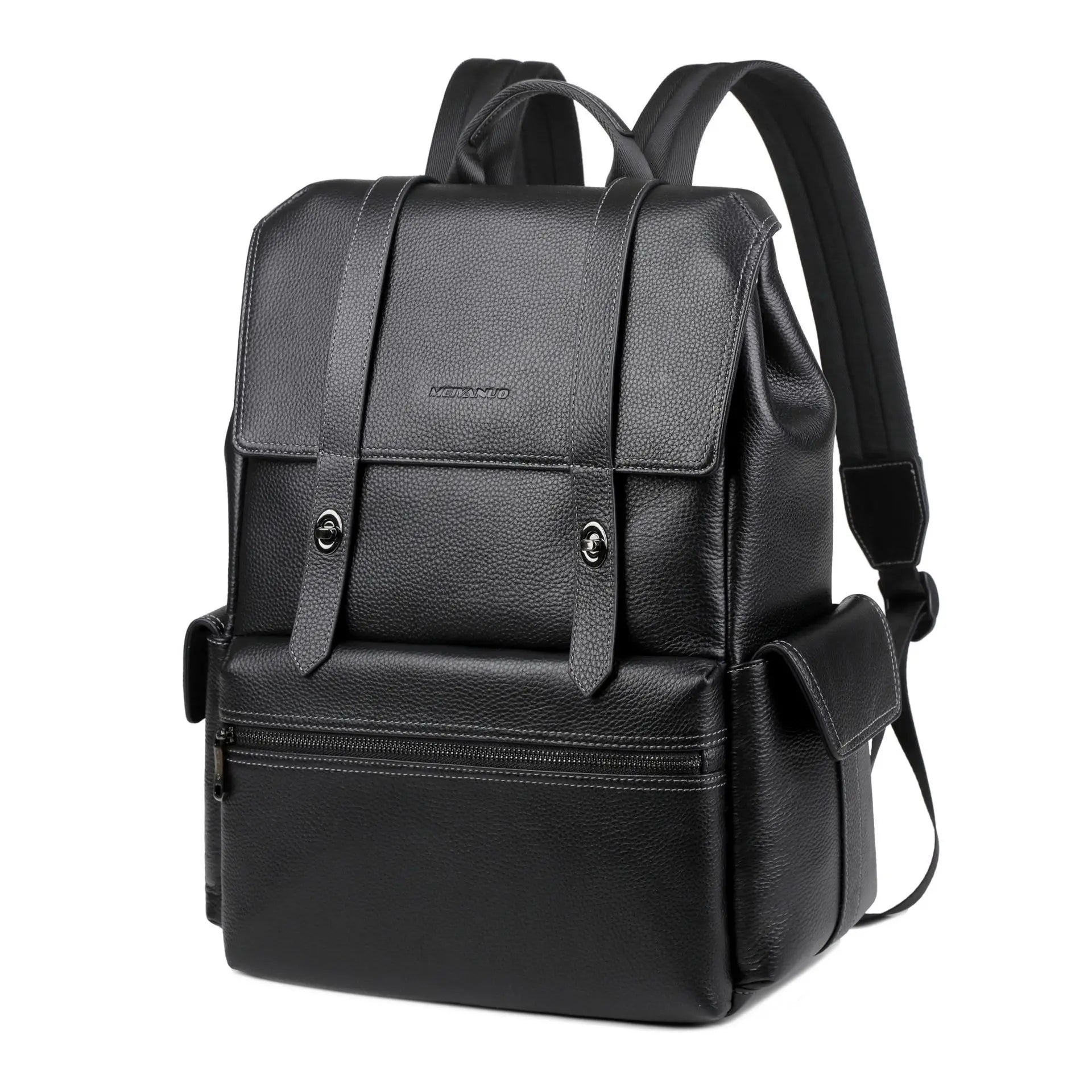 EURCOOL 2025 Custom Large Capacity Genuine Leather Waterproof Polyester Laptop Business Travel Backpack Unisex Wholesale Best
