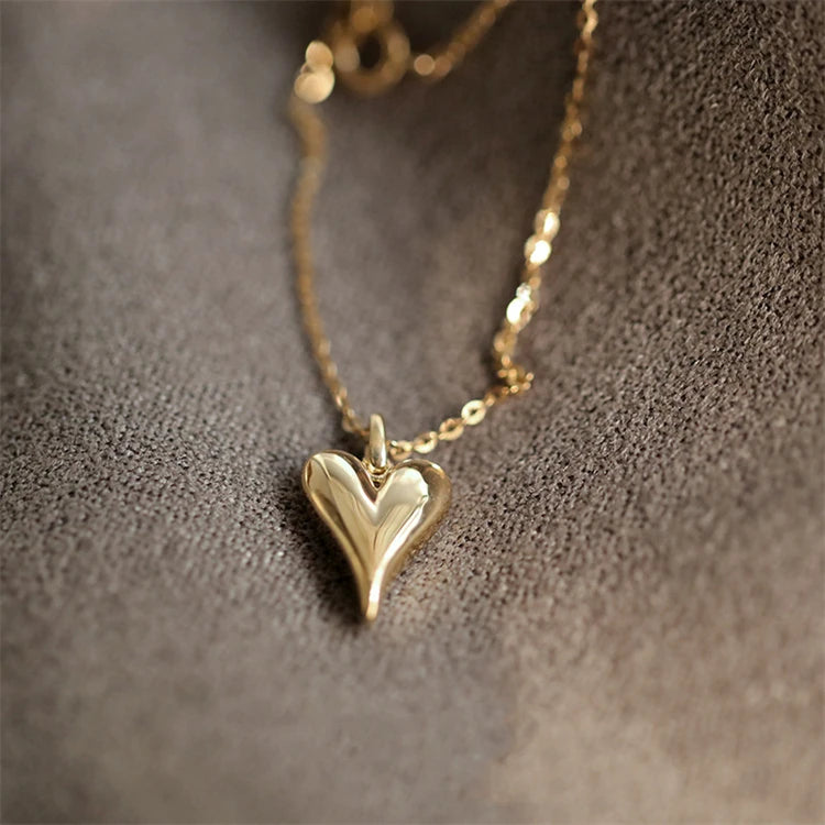 2025 Minimalist 925 Silver Trendy Gold Plated Plain Heart Charm Necklace