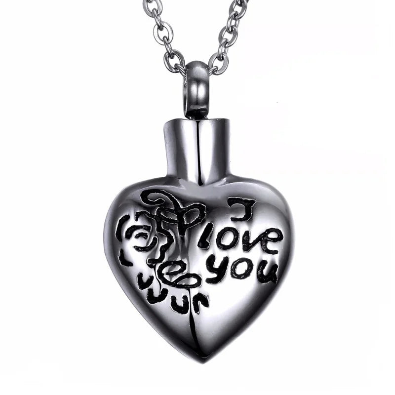 Heart Cremation Urn Keepsake Ashes Memorial Stainless Steel Heart Pendant Holder I Love You Mom Flower Necklace Ash Casket