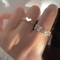 AA00145 Adjustable Multi Heart Cute Hollow Love Heart Finger Open Ring 2Pcs/Set for Valentines Day Gift