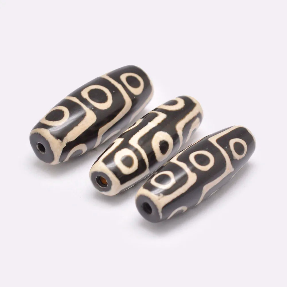 Dyed Heated Rice Black Tibetan Style 9 Eye Dzi Beads