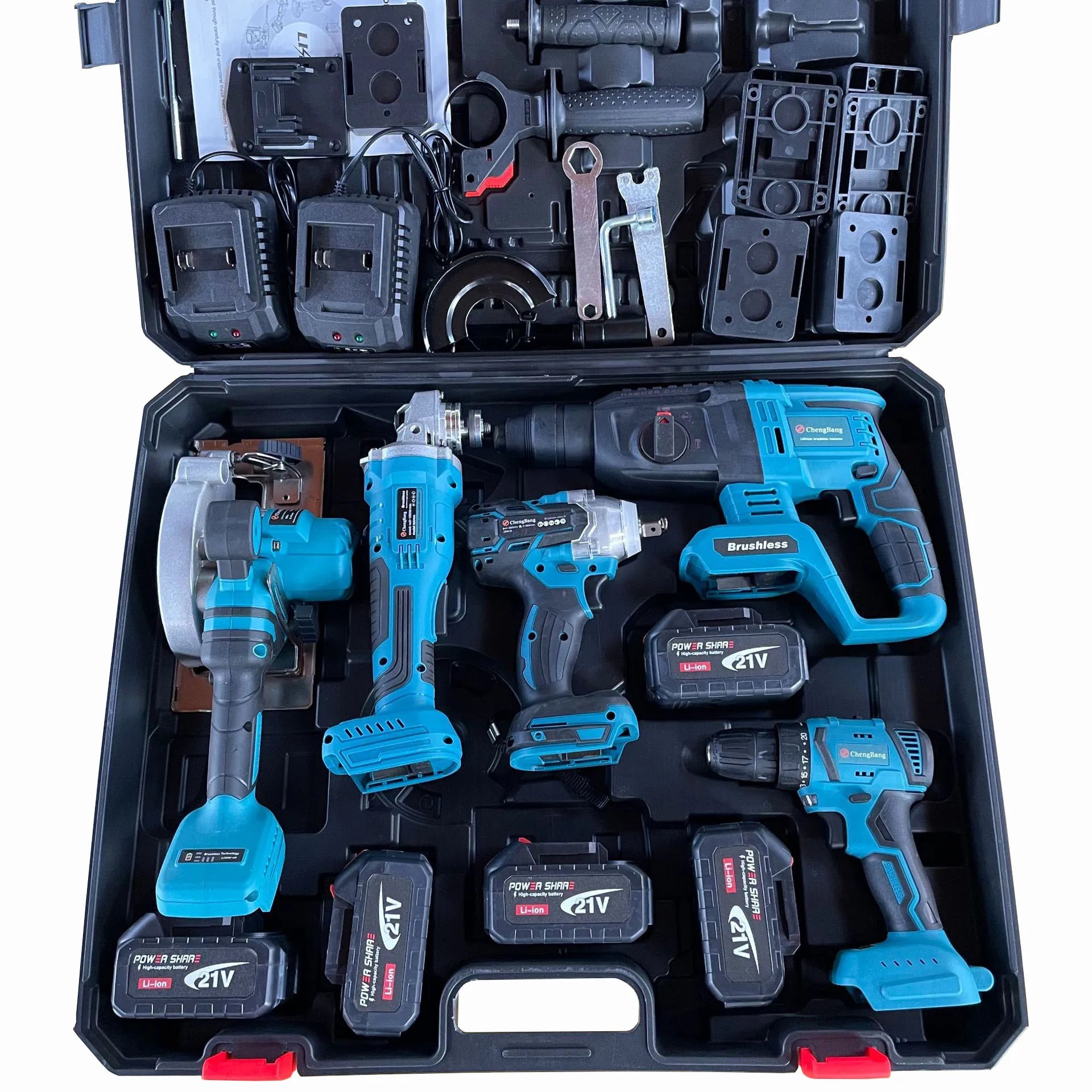 21V Rechargeable Electric Hammer Impact Drill Brushless Angle Grinder Cordless Wrench Portable Circular Saw Combination Tool Set