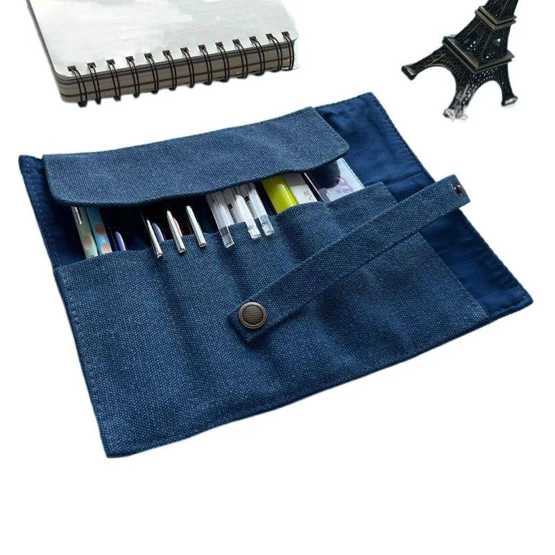 Fashion Leaves Printed Pattern Canvas Pencil Roll Case Pouch Cotton Makeup Brush Bag