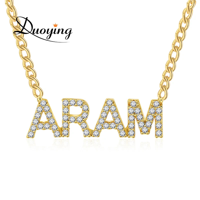 Valentine Day Gift Rose Gold Plating Initial Pendant  Letter Zircon Name Necklace Personalized Name Necklace