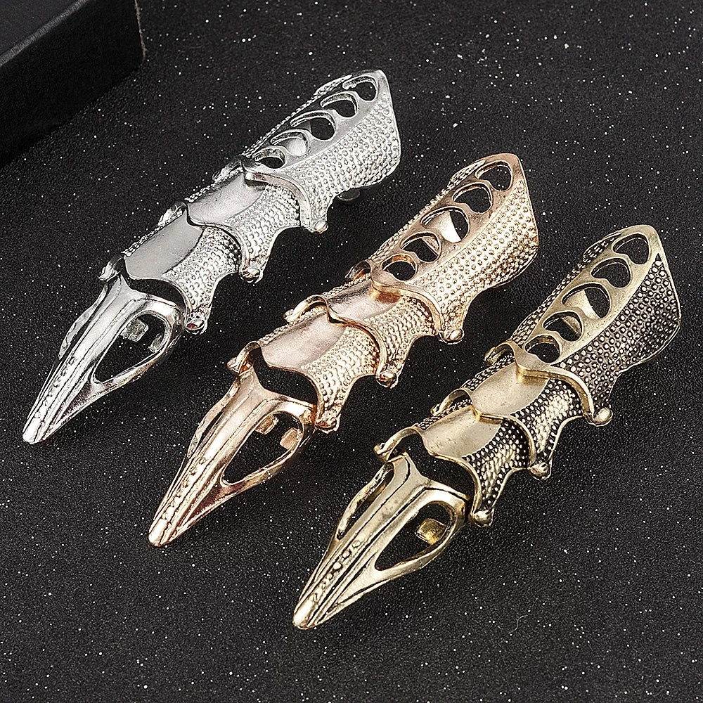 Fashion Cool Woman Punk Gothic Rock Scroll Joint Armor Knuckle Metal Full Finger Rings Gold Cospaly DIY Rings