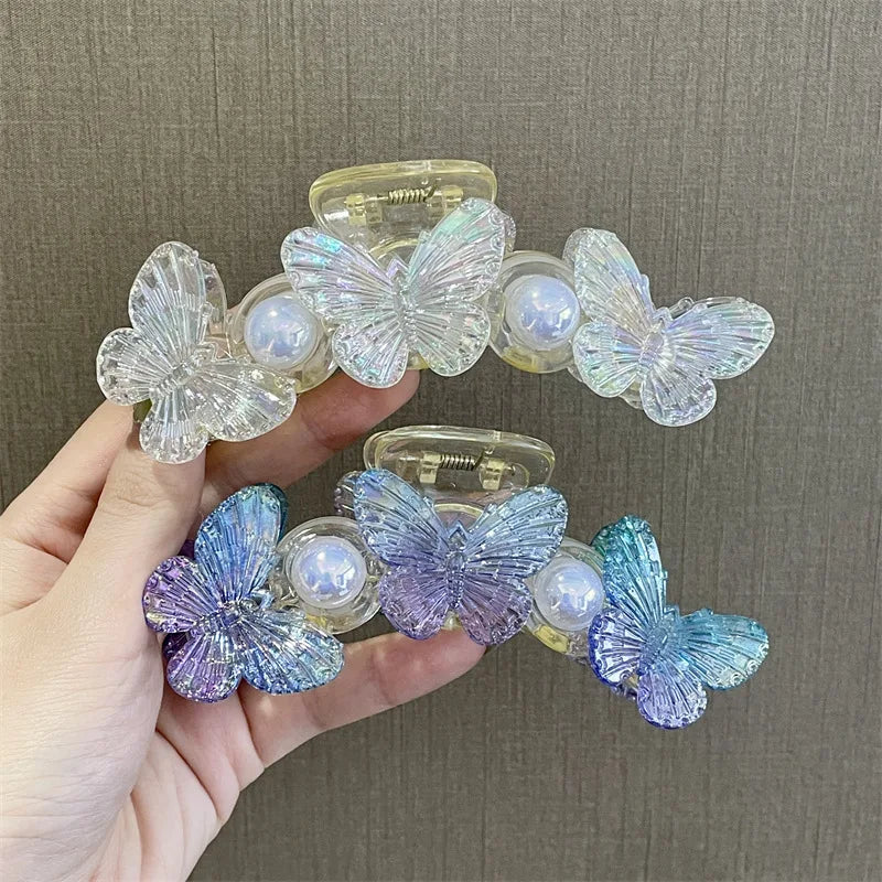 Purple Butterfly Hair Claws Hairpin Cute Transparent Grabs Acrylic Butterfly Hair Claw for Women Sweet Accessories
