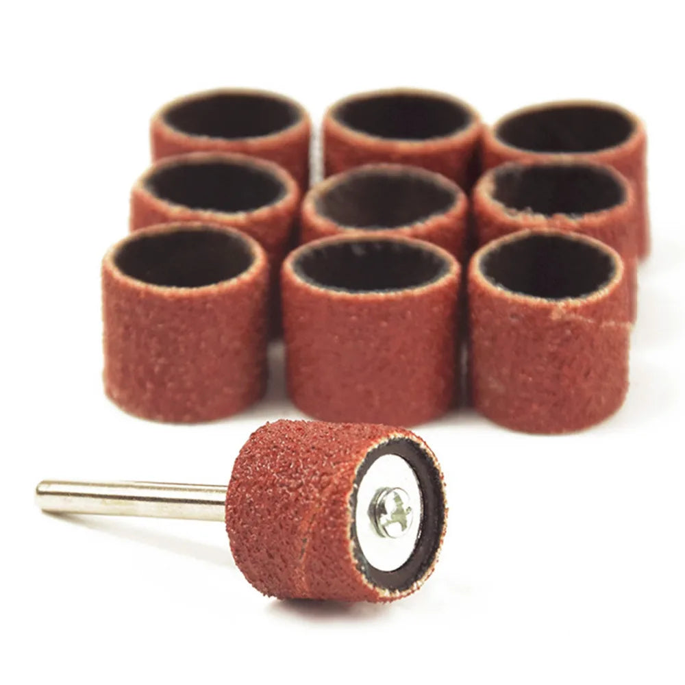 10Pcs Dremel Accessories Grit 40-600# Sanding Bands +1PC 12.7mm Sander Drum Mandrel Rotary Tool Nail Drill Bits Electric Tools