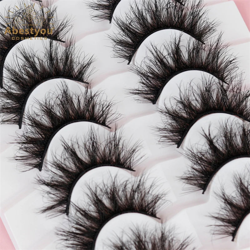 Abestyou Hot Selling Wholesale Thick Cross Wispy Handmade Super Fine Mink Fake Long Eyelash Natural for Full Strip Faux