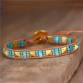 Boho Matte Gold Square Rivet Natural Stone Turquoise Jasper Seed Beads Leather Wrap Bracelet Lover's Gifts Jewelry Wholesale