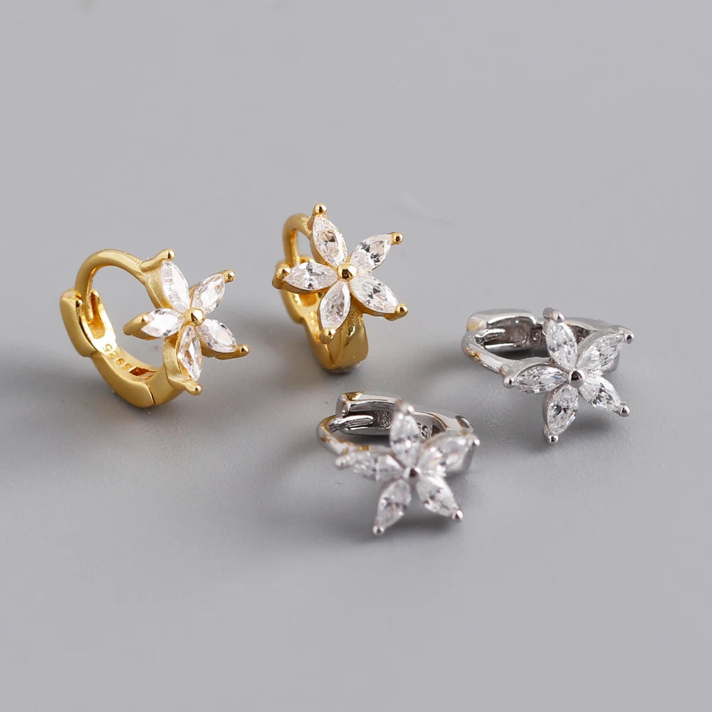Fashion Jewelry 925 Silver Flower Cz Diamond Earrings Jewelry 18K Gold Plated Sterling Silver  Hoop Earrings for Women