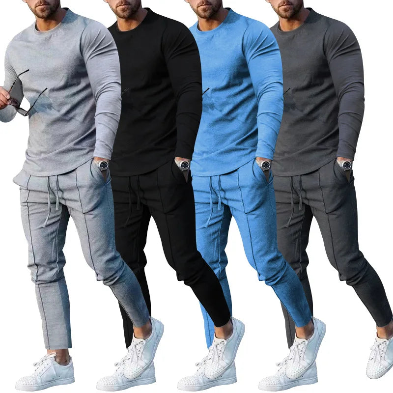 Spring and Autumn M-3XL Fashion Thin Two Piece Sweatsuits Men Long Pants Sweatshirt Set