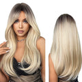 FUJIA Brown Dark Wigs for WomenLayered Long Synthetic Hair Wig for Daily Party Side Parting (Dark Brown Side Parting)