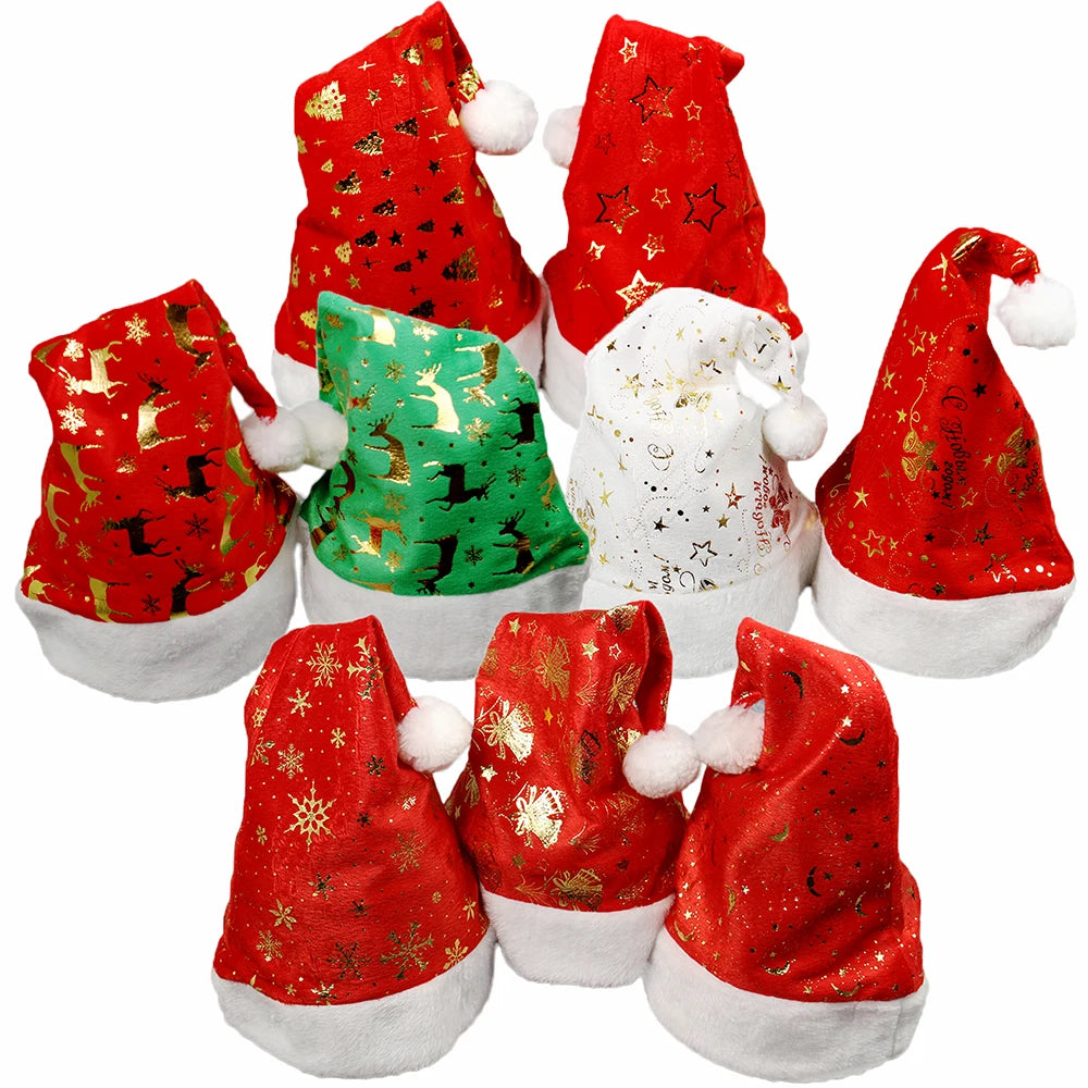 Printed Snowflakes Jingling Bells Santa Claus Adult Kids Xmas Cap Santa Hat Printing Christmas Hats
