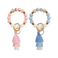 Silicone Beads Sunflower Printing Wristlet Keychain Bracelet Keys Ring for Women with Holder Tassel for Keychains Gift