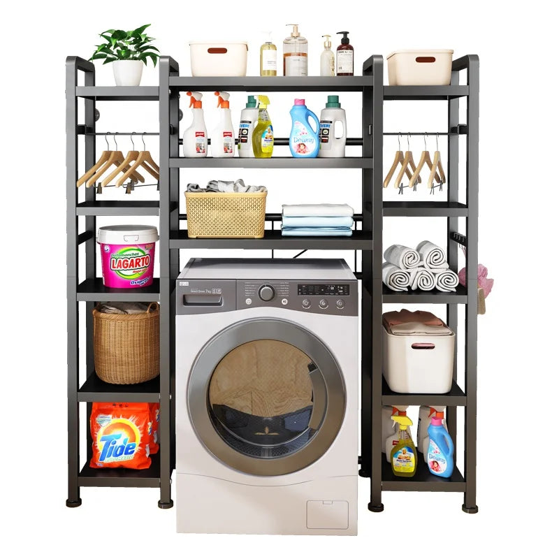 Bathroom Multi  Tier Space Saver Toilet  Metal Bathroom Organizer Accessory Towel Storage Shelf Corner Washing Machine Rack Set