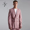 Custom Logo Polyester Men Casual Double Breasted Slim Suit Jacket blazer Office Lapel Long Sleeve Coat for Men