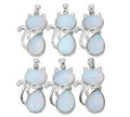 Silver Cat Stone Pendant Cat Healing Crystal Necklace Animal Energy Chakra Amulet Handmade Jewelry for Women