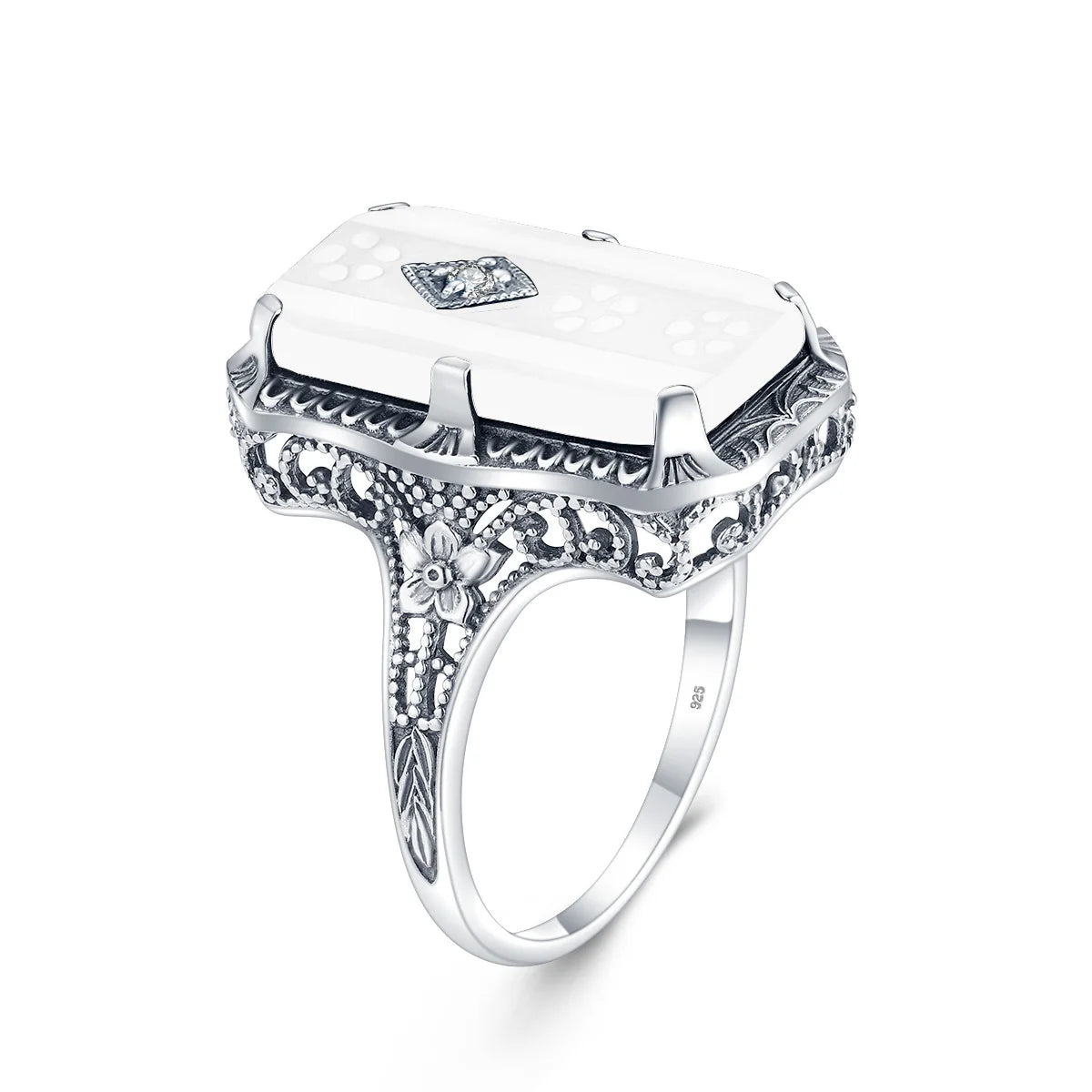 Antique Flower Frosted Murino Glass Rings Silver 925 Bohemian Unique Designer Style Jewelry Custom Wholesale