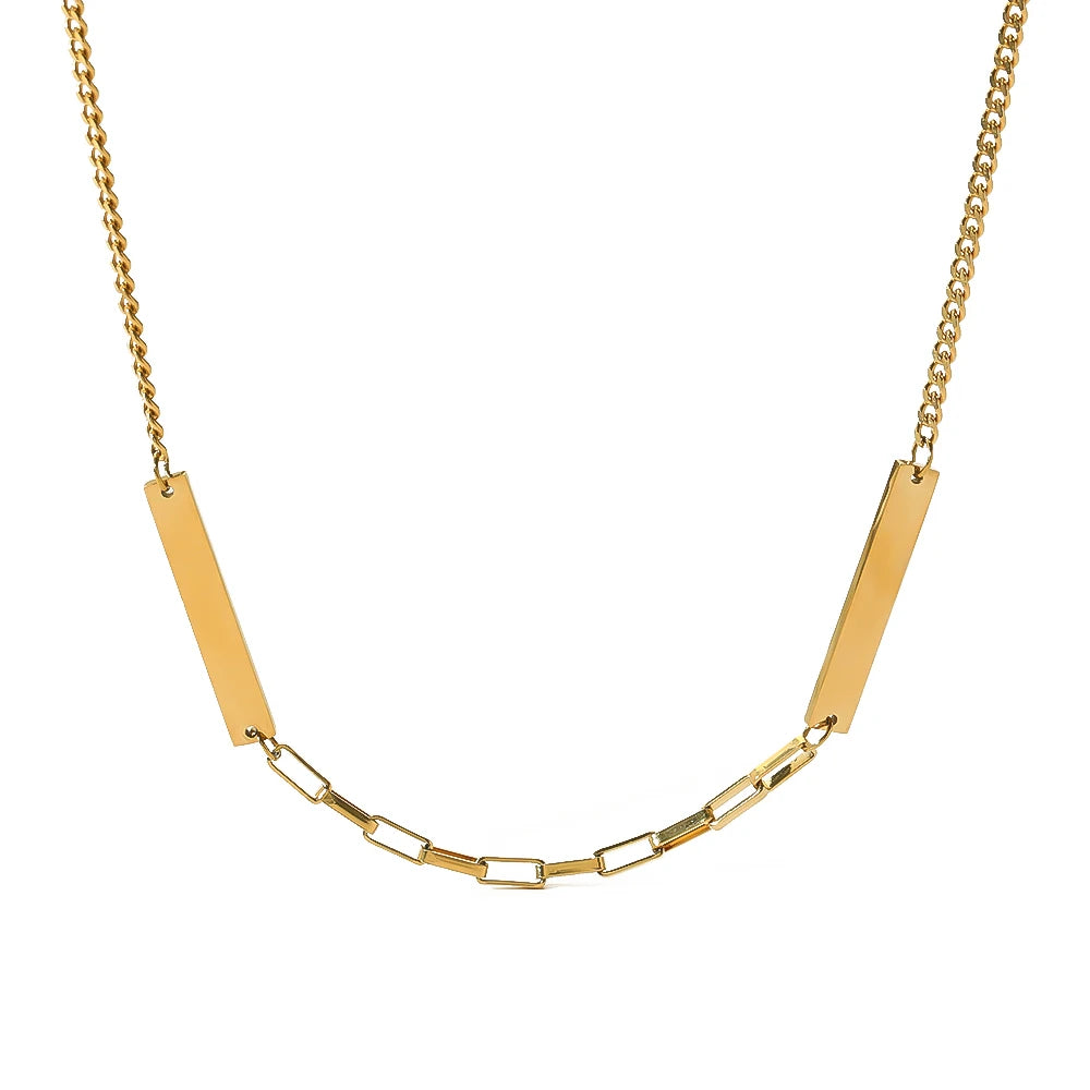 Fashionable Pvd Plated 18K Stainless Steel Simple Bar Link Chain Clavicle Choker Necklace for Women