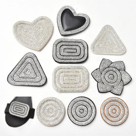 Rectangle Heart Flower Triangle Glass Crystal Leather Fabric Applique Glue on Rhinestone Patches for High Heel Shoes Clothing