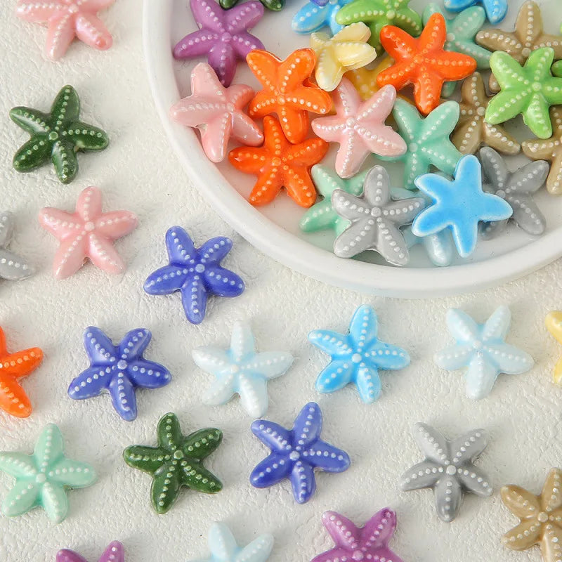 Wholesale Starfish Shaped Porcelain Beads Loose Clay Ceramic Jewelry Findings in White Blue Red Pink Mixed Colors