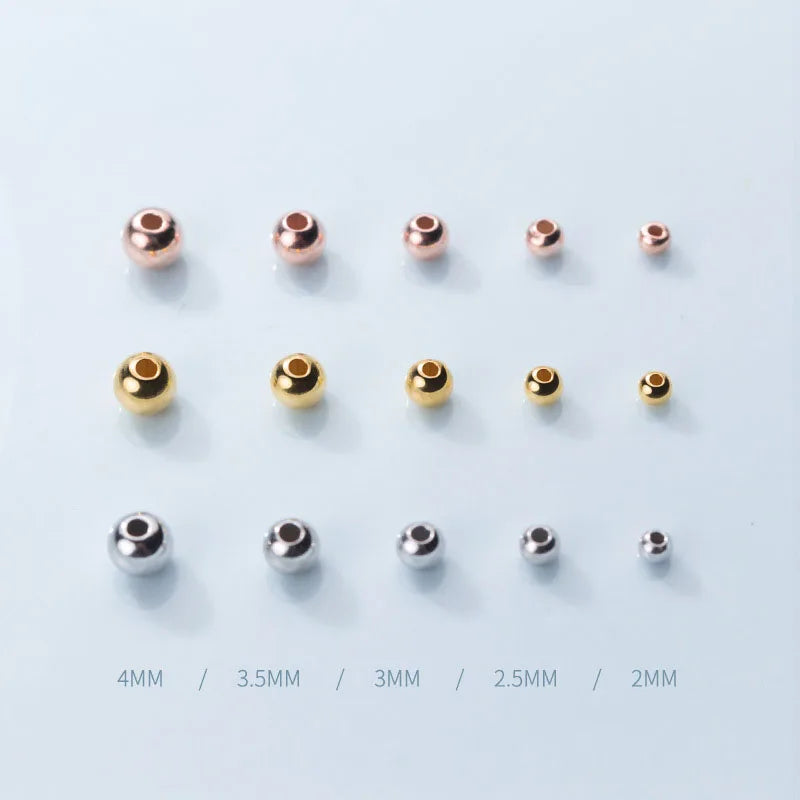 Wholesale Jewelry Accessories Findings S925 Sterling Silver Ball Septum Beads Gold Plated Beads for Jewellery Making2 Mm-6 mm