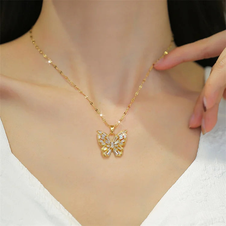 Wholesale Fashion Gold No Tarnish Stainless Steel Butterfly Necklace for Women