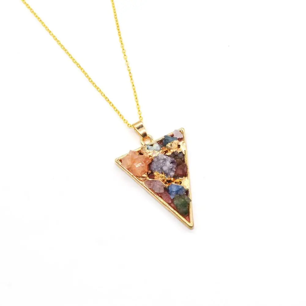 14K Gold Plated Triangular Crystal Tooth Pendant Necklace Geometric Heart-Shaped Link Chain for Weddings Parties Made Zinc Alloy