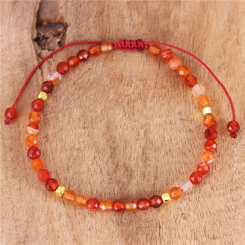 High End Natural Stone 4mm Red Agate Beads Dainty Bracelet Boho Tibetan Adjustable Bracelet Women Jewelry Wholesale