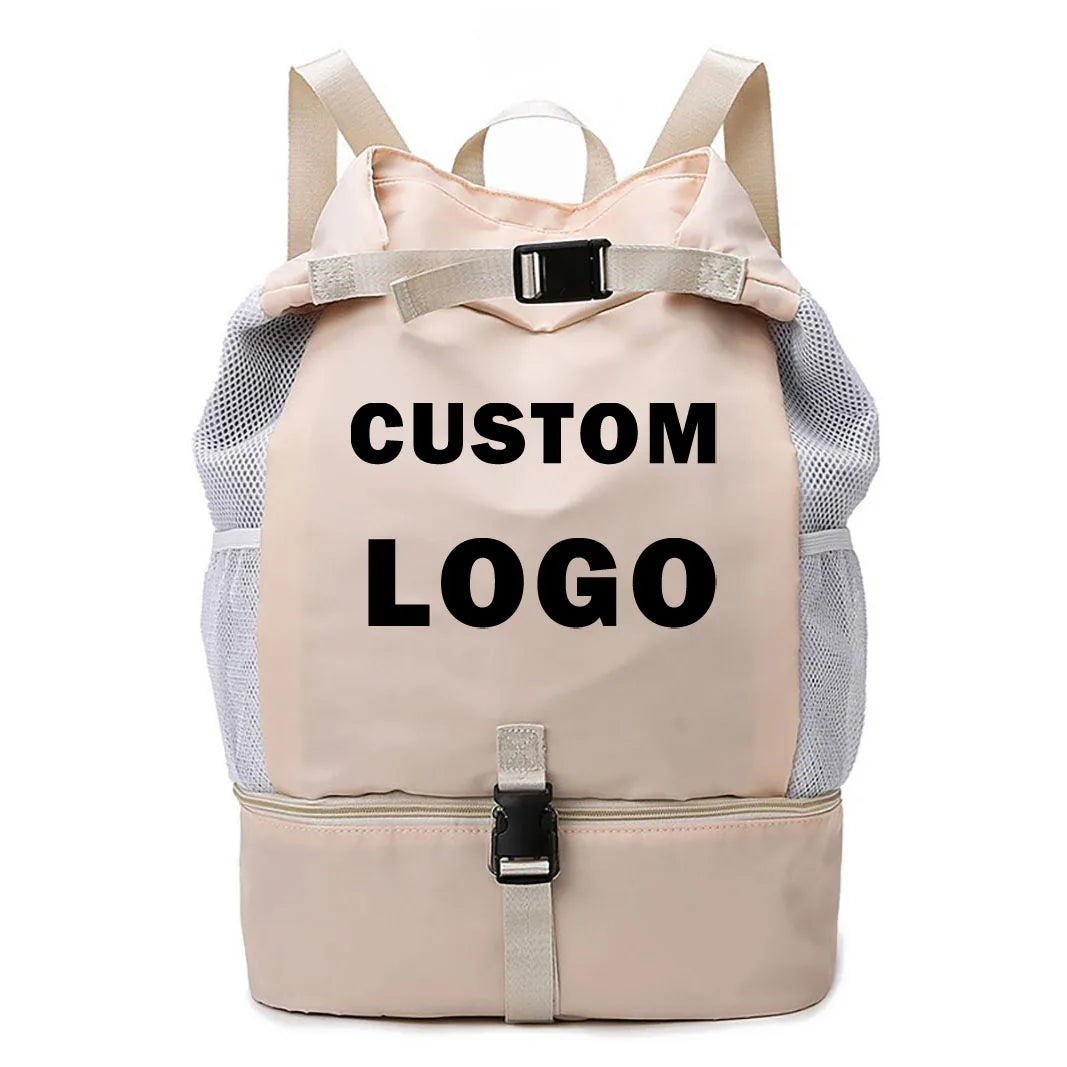 Custom Logo Large Capacity Waterproof Zippers Side Mesh Pocket Weekender Travel Gym Bags Backpack With Shoes Compartment