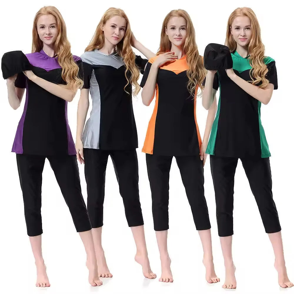 Women 2024 Islamic Two Piece Muslim Borkini Femme Musulman Swimsuits Modest Swimwear Bourkini