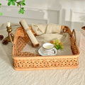 Innova Home Kitchen Rattan Wicker Woven Bamboo Tray Organizer for Dinner Plates Party Tableware Storage Tray