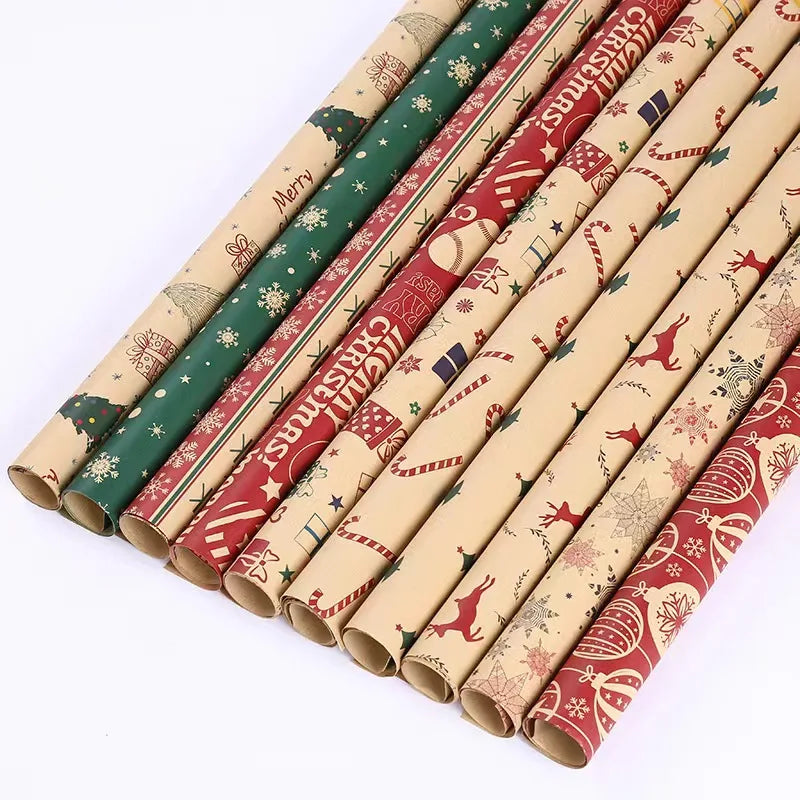 Custom logo 60g Kraft Paper Christmas Gift Wrapping Paper Rolls  Printed Packaging Gift