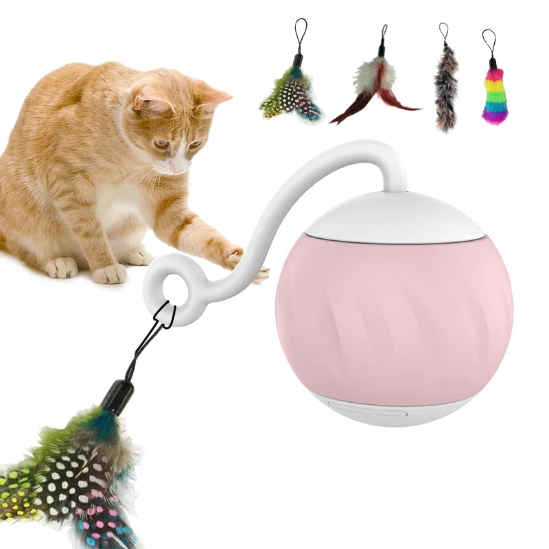 Automatic Cat Toys - Interactive Tumbler Game with Funny Teaser Feather Wand Scratch-Resistant Cat Accessories for Pet Play
