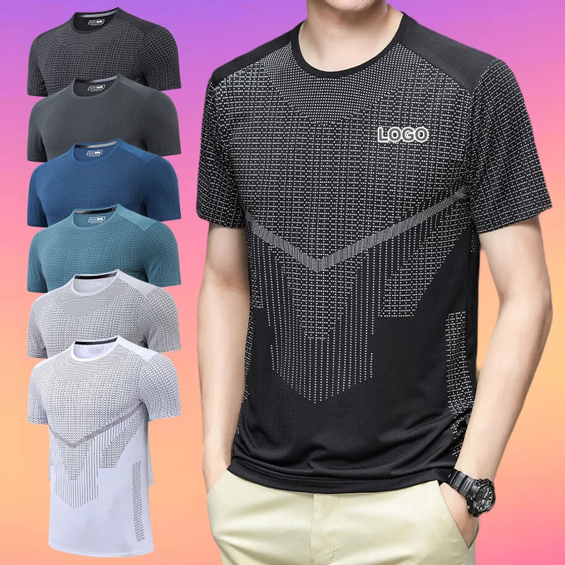 Wholesale Custom Solid Loose Breathable Quick Dry Knitted Training T-Shirt Men Digital Printing Sports Running Gym Casual